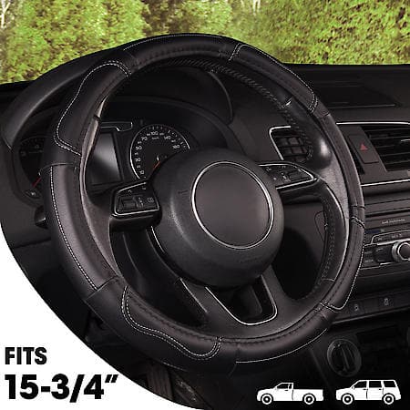 AutoCraft Truck Steering Wheel Cover: Black Faux Leather, Fits 15.75" -16.14", Performance Grip