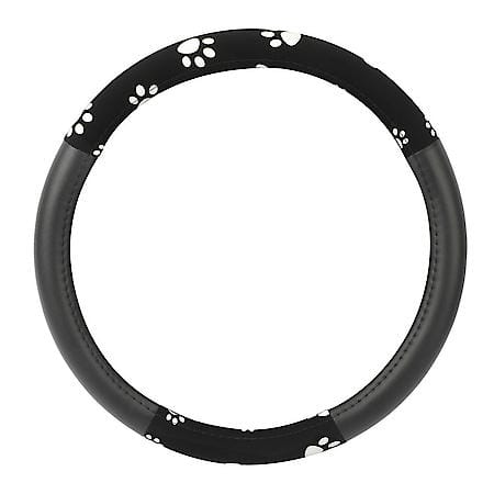 Pet Paw Steering Wheel Cover: Black Nubuck Leather, Fits 14.5" - 15"