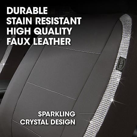 AutoCraft Seat Cover: Black, Faux Leather & Diamond, Low Back, Universal, 2 Pk