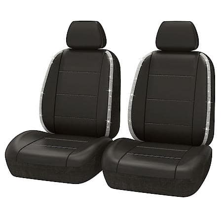 AutoCraft Seat Cover: Black, Faux Leather & Diamond, Low Back, Universal, 2 Pk