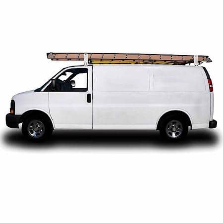 600Lb, Universal 2 Bar 53-63"L Adjustable, White, Steel, Fits Vans With Gutters