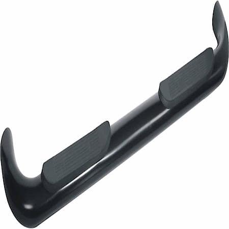 3"Round Bent 90Deg, Powder Coated Black Steel, Rocker Panel Mount, With Step Pad