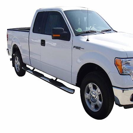 With Step Pads, With Bed Step, 5"Oval Bent, Polished, Ss, Rocker Panel Mount