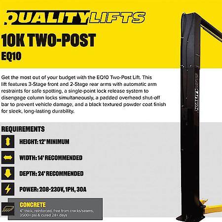 10K 2-Post Lift With 3-Stage Front And 2-Stage Rear Arms