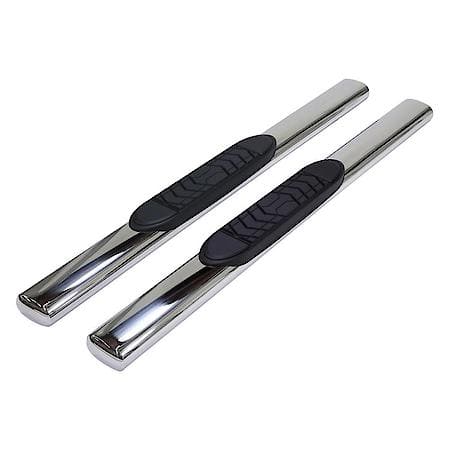 With Step Pads, With Bed Step, 5" Oval Straight, Black, Steel, Rocker Panel Mount