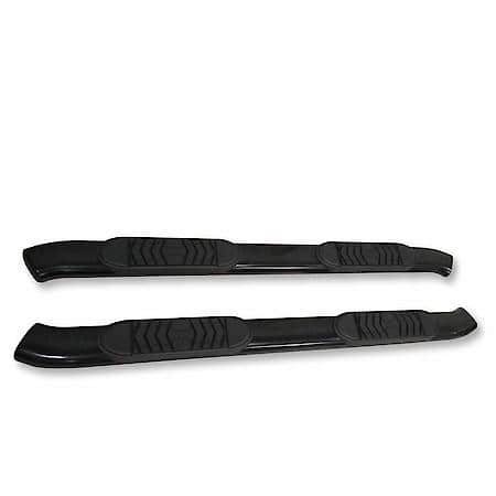 With Step Pads, 5" Oval Bent Side Bar, Powder Coated, Black, Steel