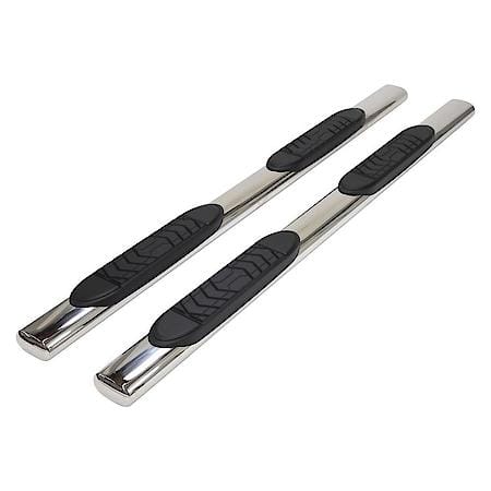With Step Pad/Bed Step, 5"Oval Straight, Polished Ss, Rocker Panel Mount