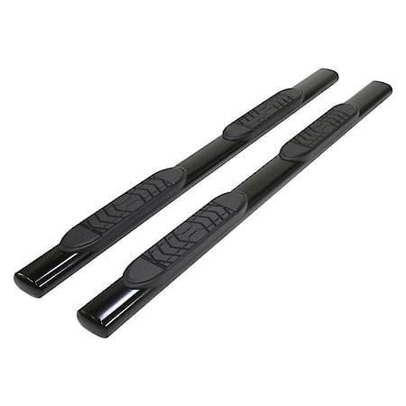 With Step Pad, 5"Oval Straight, Powder Coat Black Steel, Rocker Panel Mount
