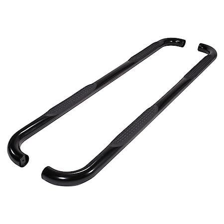 With Step Pads, 3" Round Bent 90Deg, Powder Coated, Black, Steel