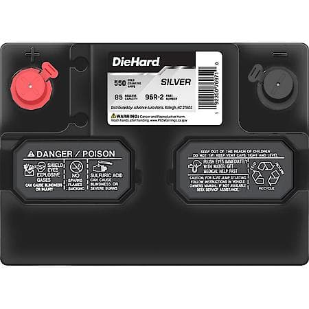 Battery : 96R Group Size, 550 CCA, 685 CA, 85 Minute Reserve Capacity