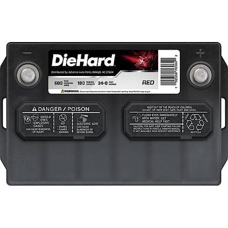 Battery : 34 Group Size, 600 CCA, 750 CA, 100 Minute Reserve Capacity, Reliable Starting Power
