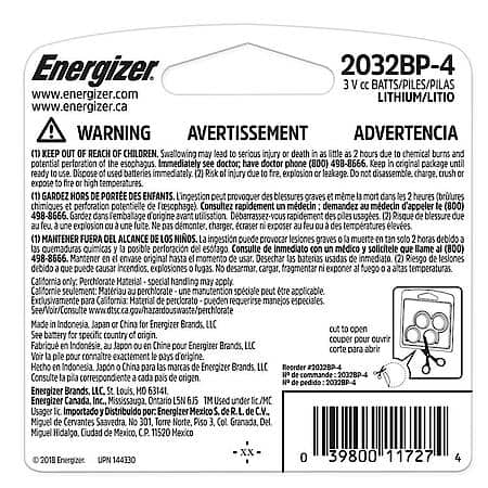 Energizer 2032 Batteries (4 Pack), 3V Lithium Coin Batteries