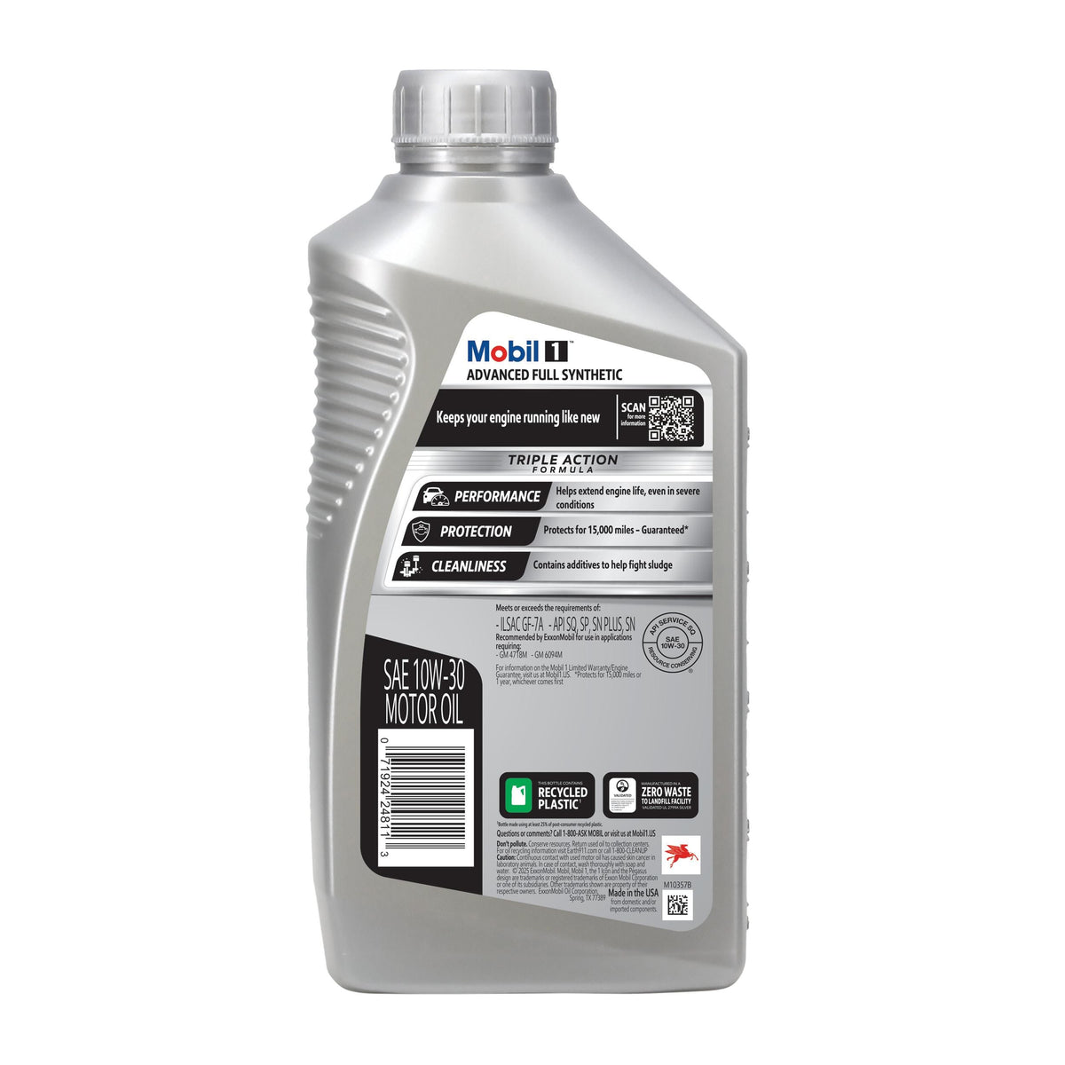 Mobil 1 Full Synthetic 10W-30 Motor Oil 1 Quart 122319