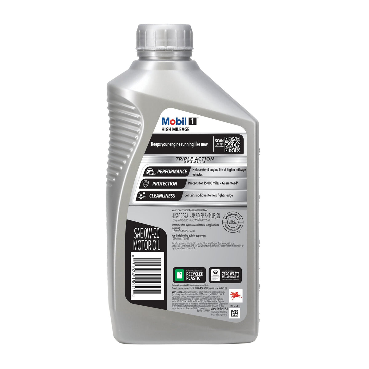 Mobil 1 High Mileage Full Synthetic 0W-20 Motor Oil 1 Quart 122535