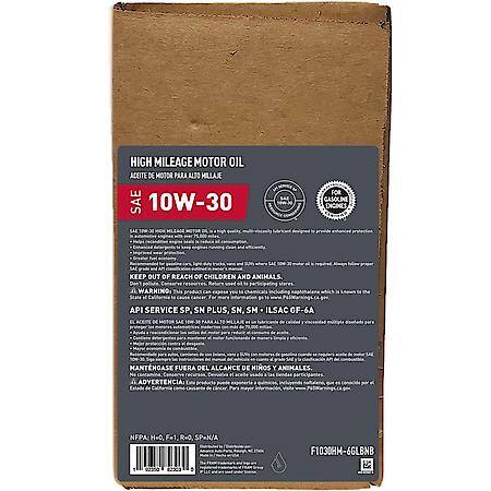 High Mileage 10W-30 Conventional Motor Oil, Reduces Oil Consumption, 6 Gallon Box