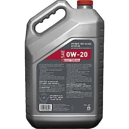 High Mileage 0W-20 Full Synthetic Motor Oil, Reduces Oil Consumption, 5 Quart