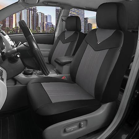 AutoCraft Seat Cover: Black & Grey, Faux Leather, Low Back, Universal, 2 Pk