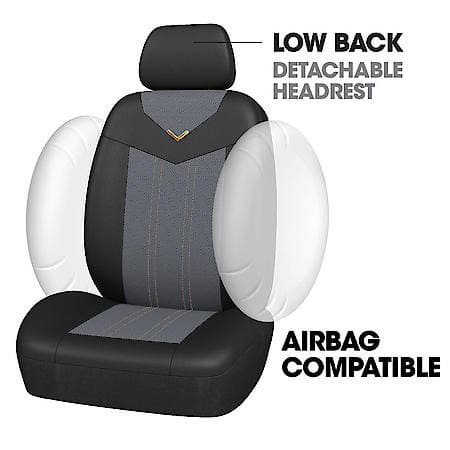 AutoCraft Seat Cover: Black & Grey, Faux Leather, Low Back, Universal, 2 Pk