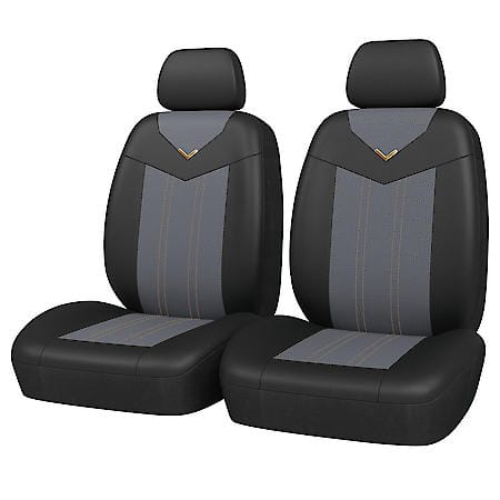 AutoCraft Seat Cover: Black & Grey, Faux Leather, Low Back, Universal, 2 Pk