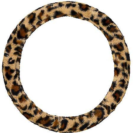 Leopard Print Steering Wheel Cover: HyperFlex Core For Easy Install, Fits 14.5" - 15.5", Fluffy
