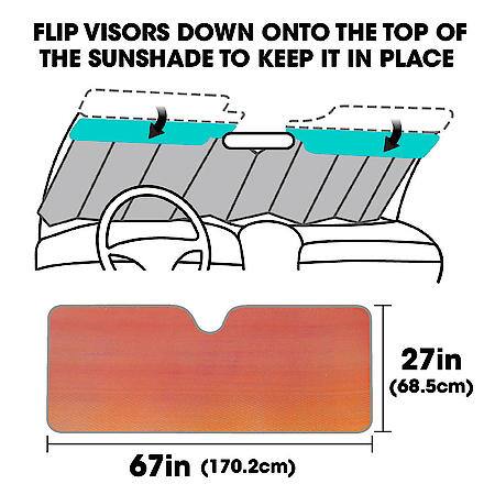 Windshield Sunshade, Orange Glitter Film, Luxury, Jumbo 67"x27", Accordion Style