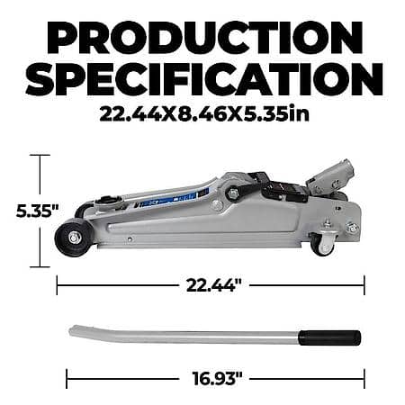 Quick Lift Low Profile Trolley Jack, 2.5 Ton: Lifting Range: 3.35 in to 14.37 in