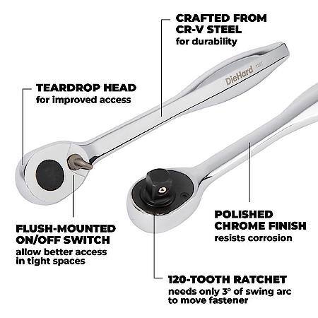 Durable 1/2, Drive Ratchet With 120 Teeth & Smaller Head