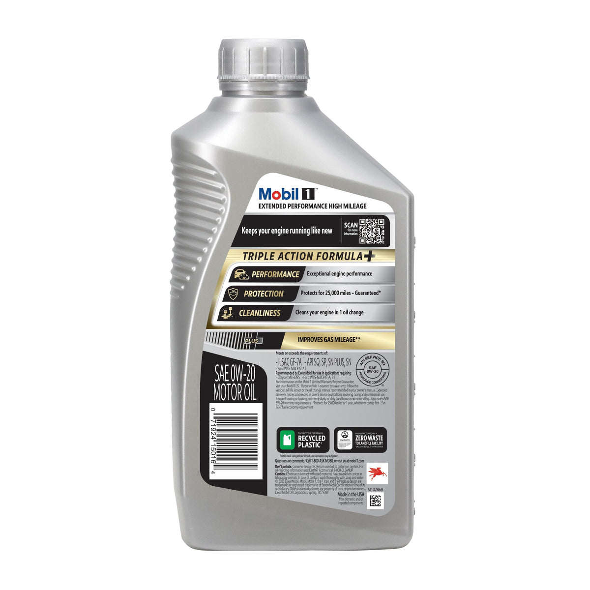 Mobil 1 Extended Performance High Mileage Full Synthetic 0W-20 Motor Oil 1 Quart 123836