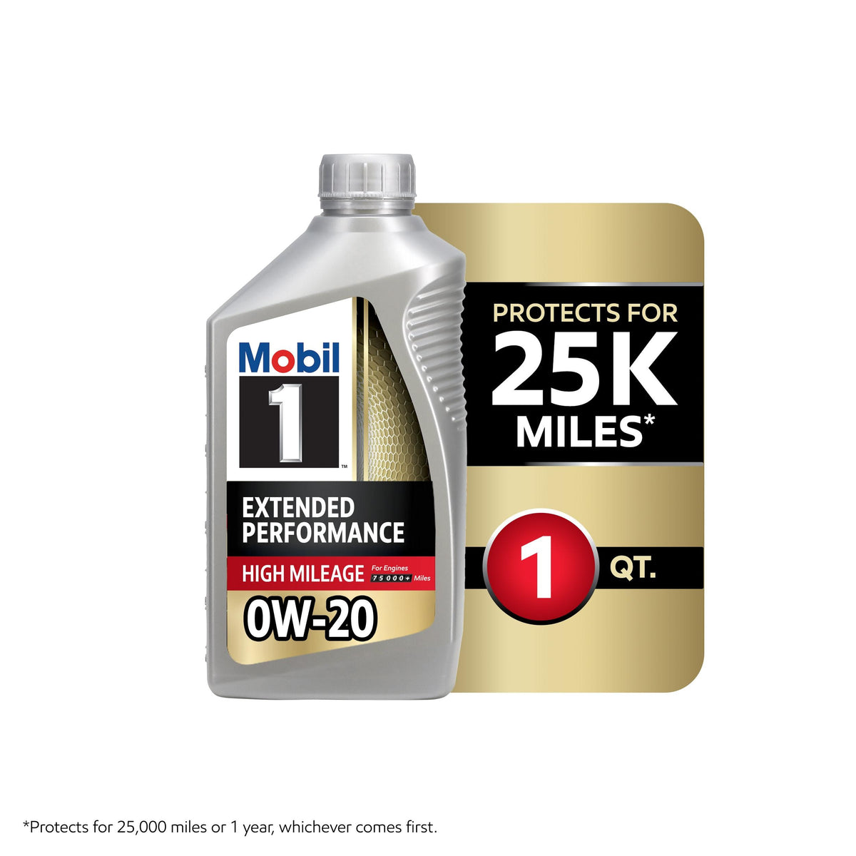 Mobil 1 Extended Performance High Mileage Full Synthetic 0W-20 Motor Oil 1 Quart 123836