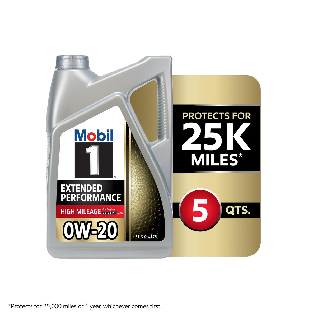 Mobil 1 Extended Performance High Mileage Full Synthetic 0W-20 Motor Oil 5 Quart 123837