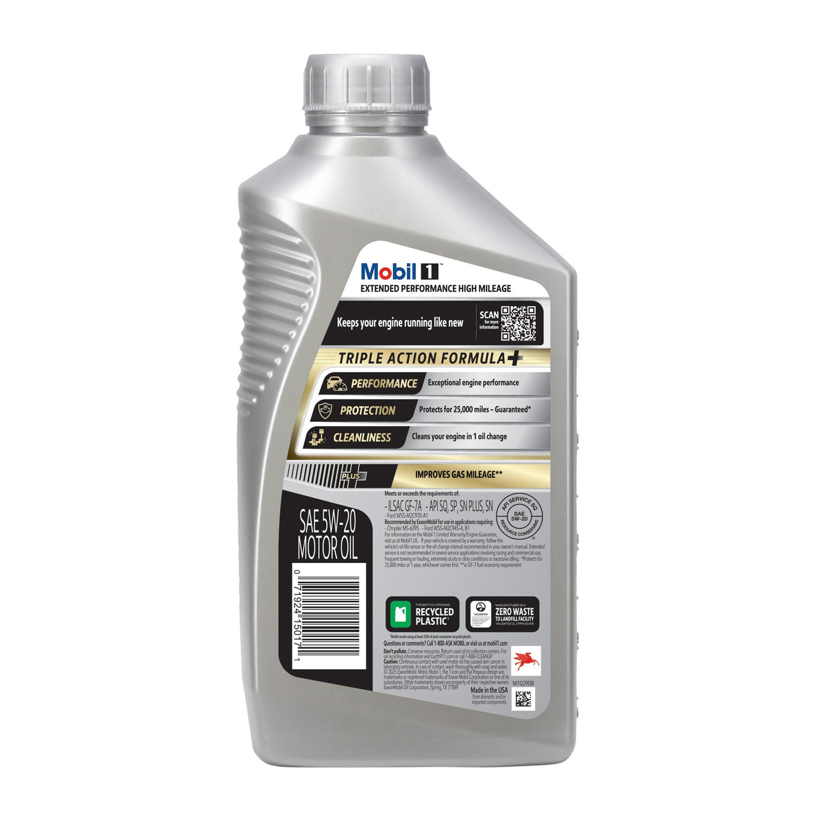 Mobil 1 Extended Performance High Mileage Full Synthetic 5W-20 Motor Oil 1 Qt 123839