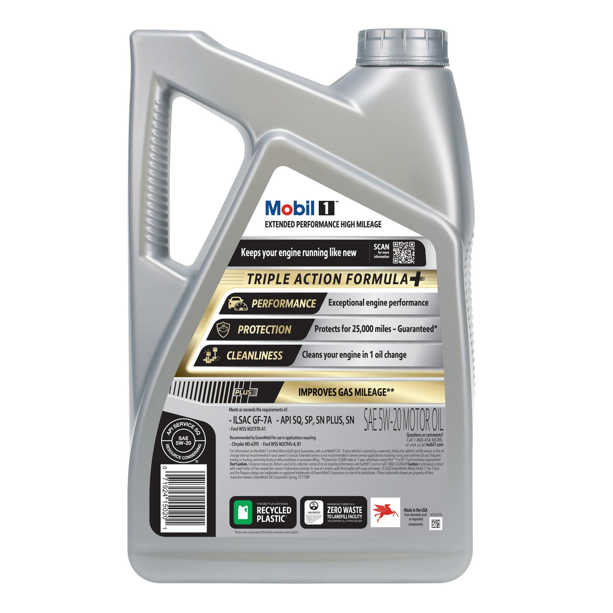 Mobil 1 Extended Performance High Mileage Full Synthetic 5W-20 Motor Oil 5 Quart 123840