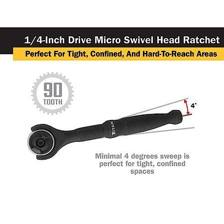 Ratchet - 1/4 Inch Drive, Micro, Swivel, Reversible, 90-Tooth