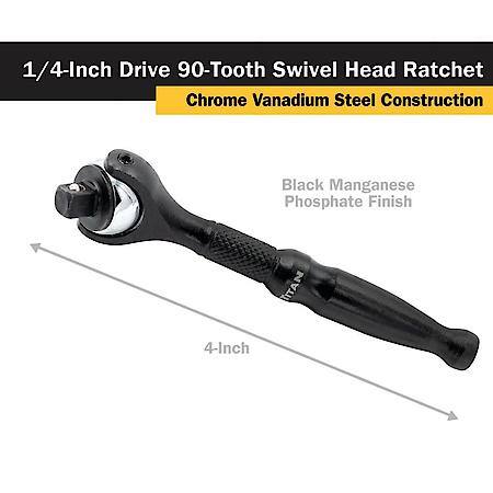Ratchet - 1/4 Inch Drive, Micro, Swivel, Reversible, 90-Tooth