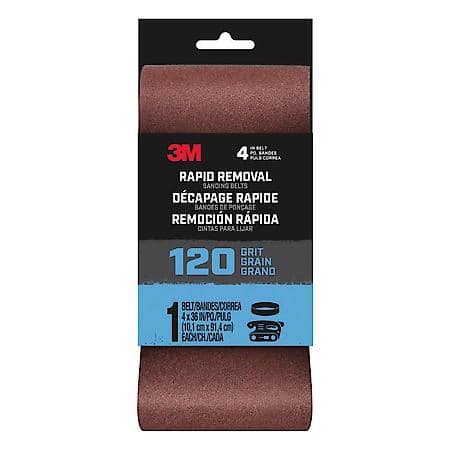 3M Rapid Removal 4X36 Power Sanding Belt, 120 Grit, 1 Pk (Sold by each)