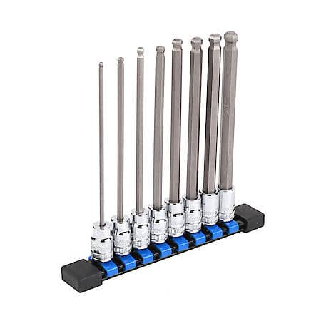 3/8" Drive Long Ball-end Hex Bit Socket Set, Metric, 8-Piece