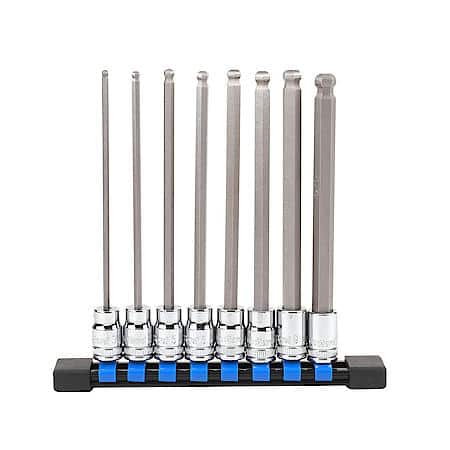 3/8" Drive Long Ball-end Hex Bit Socket Set, Metric, 8-Piece