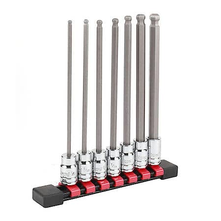 3/8" Drive Long Ball-end Hex Bit Socket Set, SAE, 7-Piece