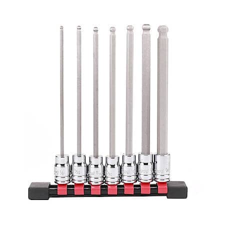 3/8" Drive Long Ball-end Hex Bit Socket Set, SAE, 7-Piece