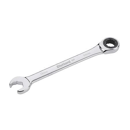 14mm Ratcheting Wrench: 90-Tooth, 4-Degree Sweep, Chrome Vanadium Steel