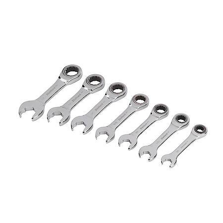 Stubby Ratcheting Wrench Set, SAE, 7-Piece
