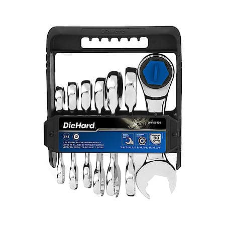 Stubby Ratcheting Wrench Set, SAE, 7-Piece