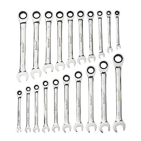 Ratcheting Wrench Set: SAE/MM, Chrome Vanadium, 20-Pieces