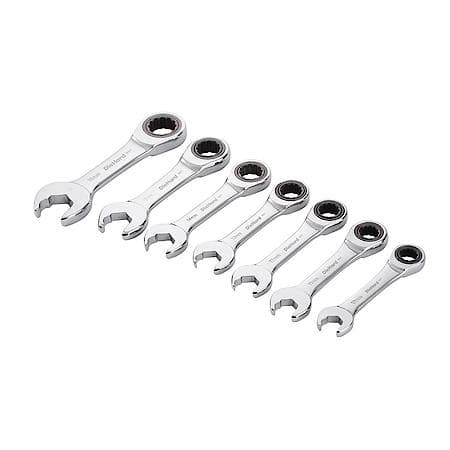 Stubby Ratcheting Wrench Set, Metric, 7-Piece