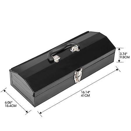 16" Hip Roof Style Portable Steel Tool Box With Metal Latch Closure, Black
