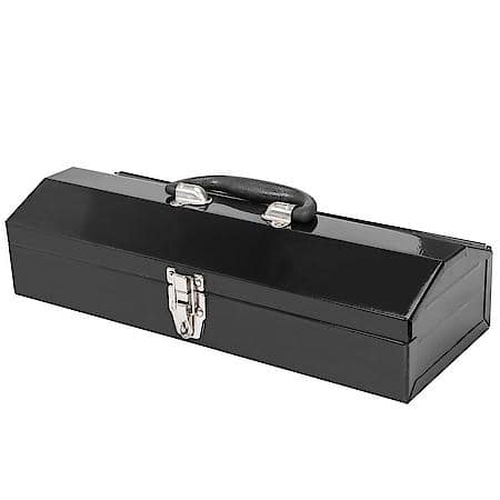 16" Hip Roof Style Portable Steel Tool Box With Metal Latch Closure, Black