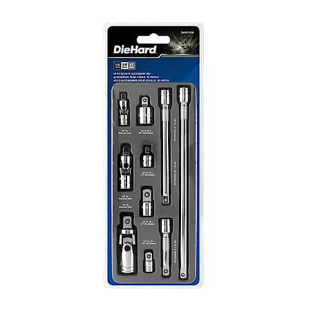 10-Piece Socket Accessory Set with Extension Bars, U-Joints & Adapters