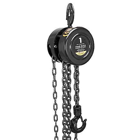 ATR9010B Manual Hand Lift Steel Chain Block Hoist with 2 Hooks, 1 Ton (2,000 lb) Capacity, Black
