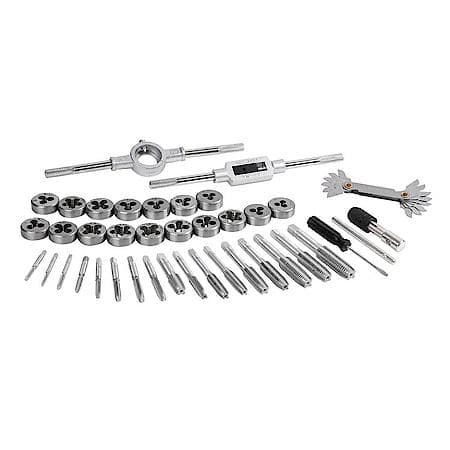 39-Piece Tap & Die Set: Heat-Treated Steel, MM/SAE Sizes