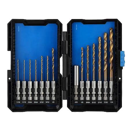 Hex Drill Bit Set: Titanium Coating with 1/4 in. Hex Shank, 14┬┐Piece